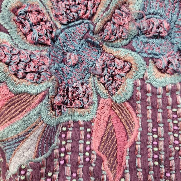Soft Surroundings Playa Embroidered Open Jacket Dark Berry Size Medium Cotton - Picture 6 of 16